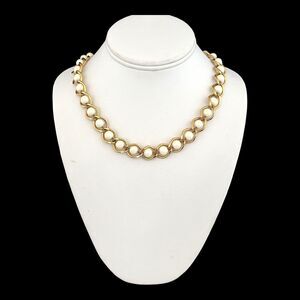 Signed Gold Tone Necklace Cream Colored Beads Gold Toned - 13M